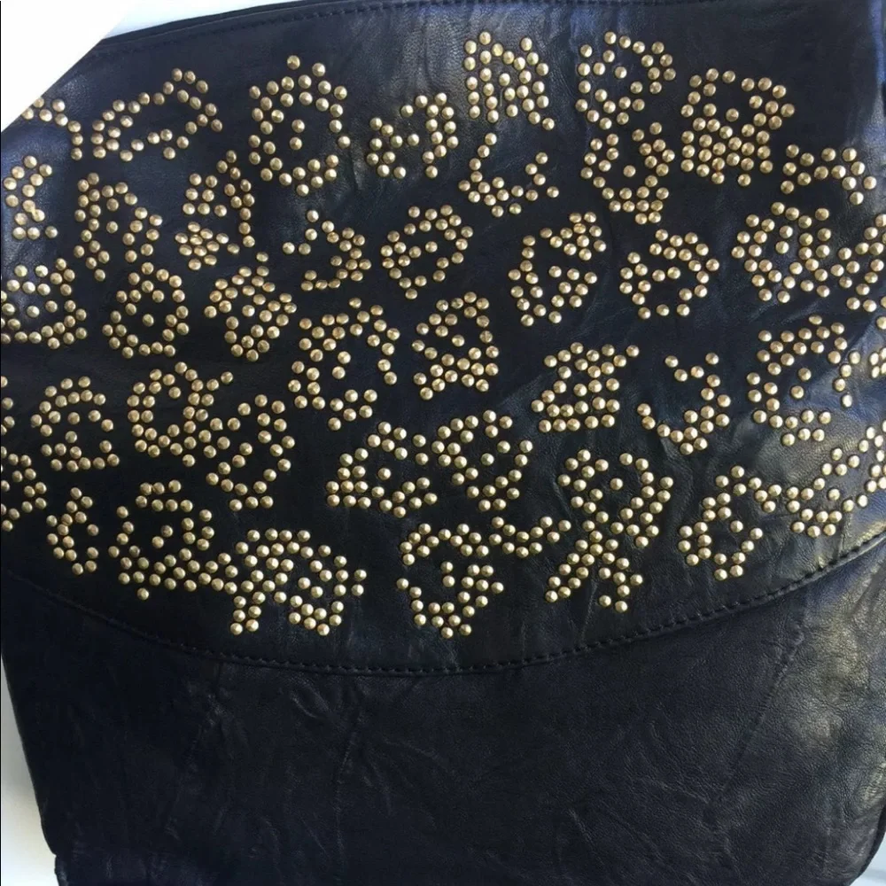 THOMAS WYLDE black gold stud leather leopard print chain strap bag purse
